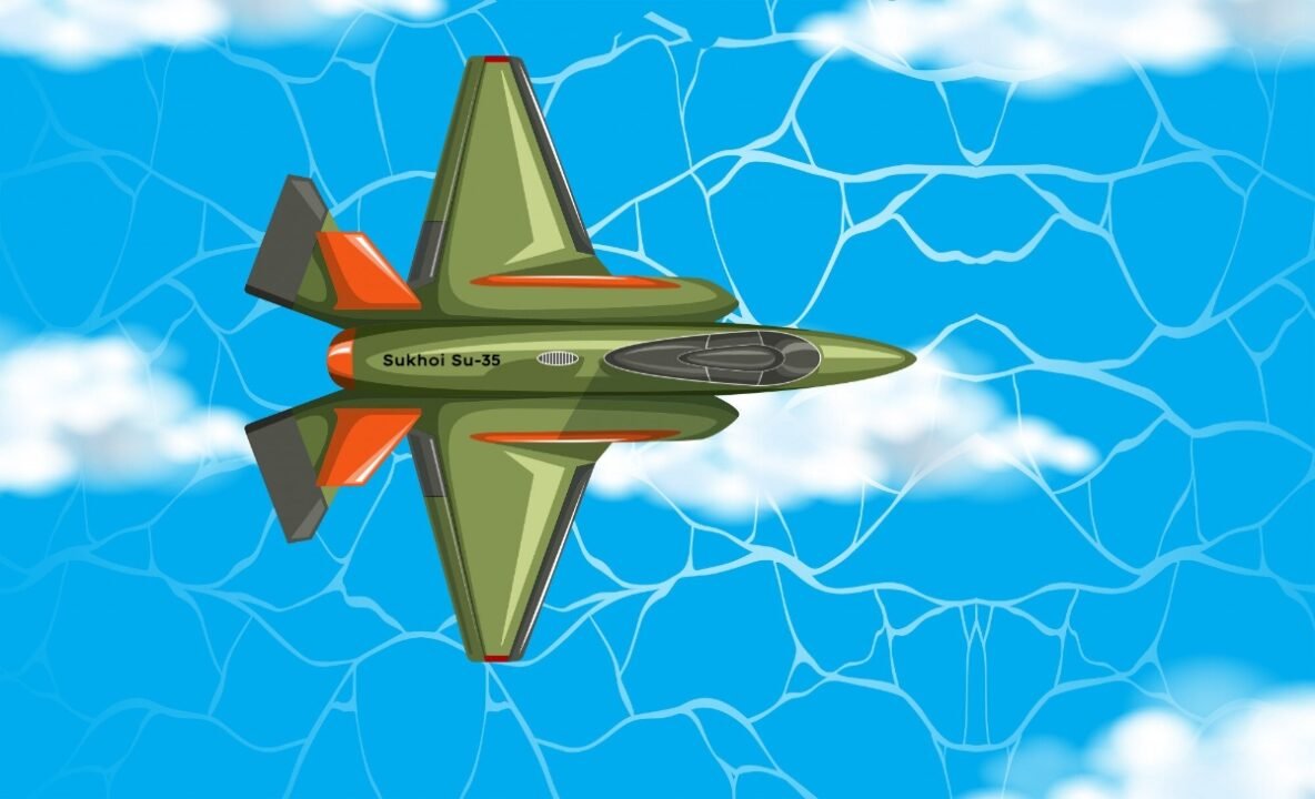 A detailed view of the Sukhoi Su-35 in flight showcasing its advanced design and maneuverability.